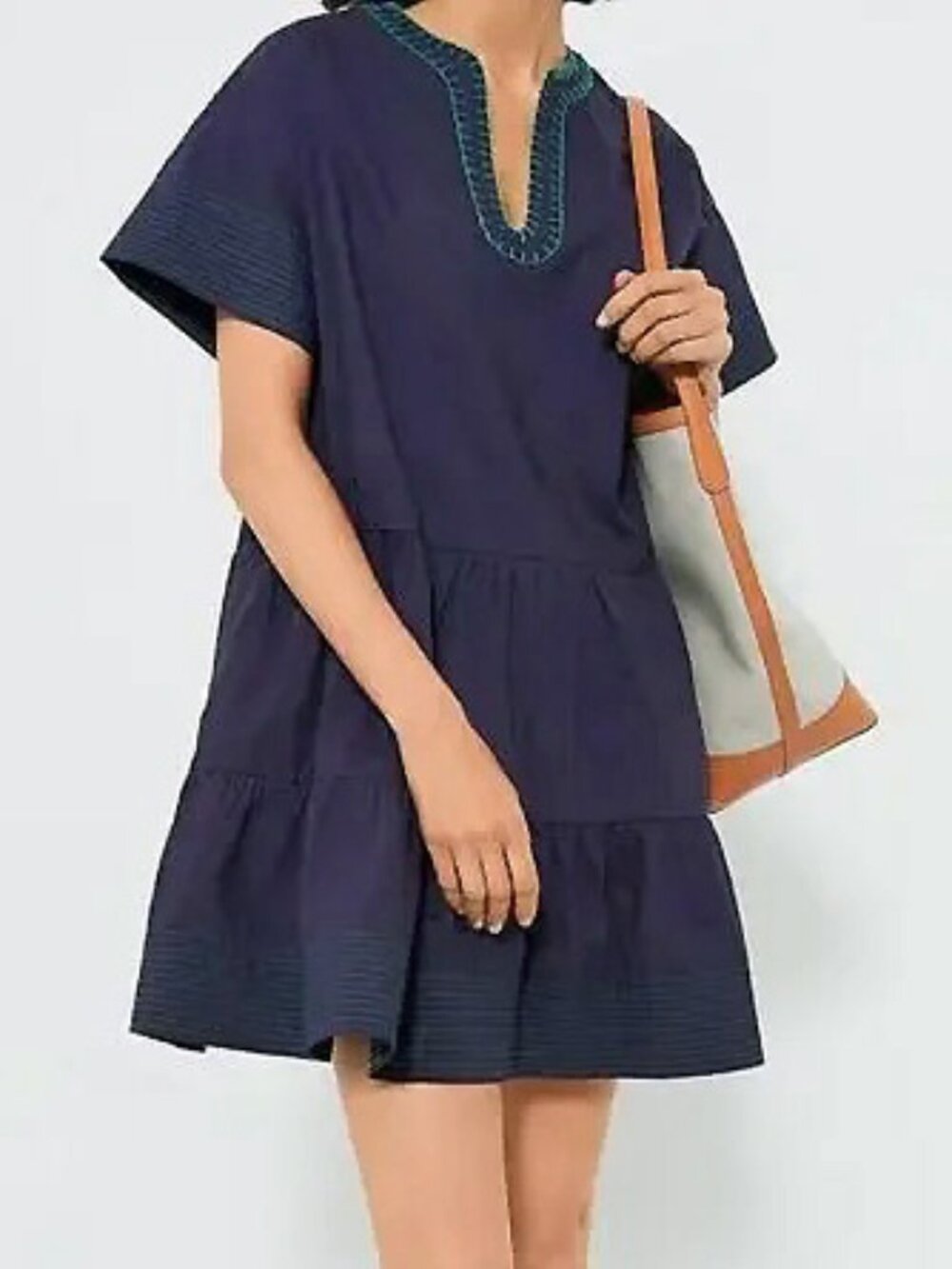 New Tuckernuck Kinsley 100% Cotton Tiered Mini Dress Navy Small $128